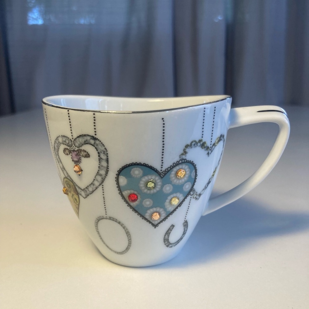 Heart Patterned White Mug Cup Tea Party Girl Valentine Present Table Sparkles